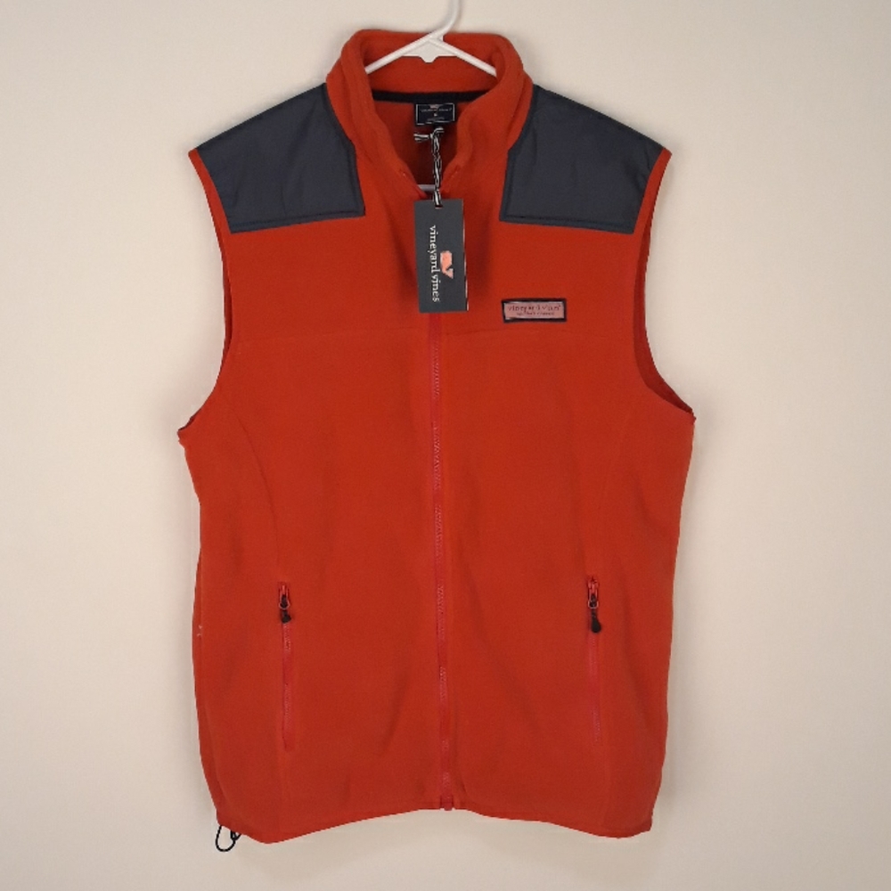VINEYARD VINES Shep Red Navy Fleece‎ Sz M Mens Full Zip Vest NEW